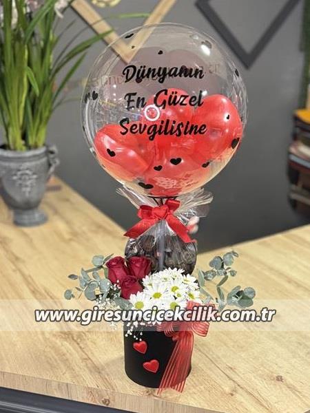 Çikolata  Canlı Çiçek Balon Kutusu