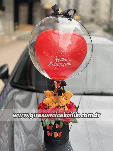 Mini Ayıcıklı Yapaygül Balon Kutusu