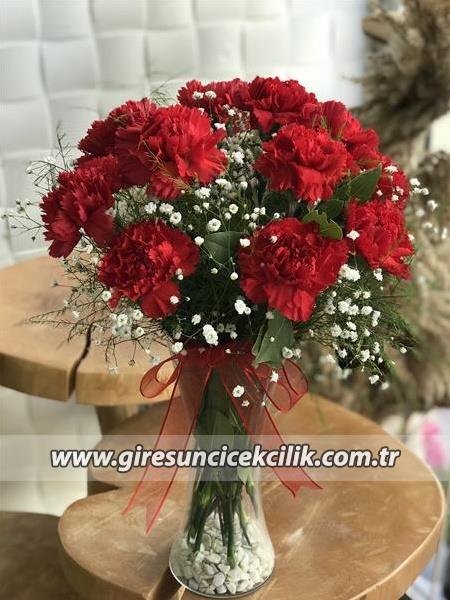 Şeffaf Vazoda Kırmızı Karanfiller 