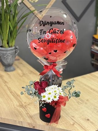 Çikolata  Canlı Çiçek Balon Kutusu