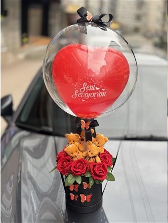 Mini Ayıcıklı Yapaygül Balon Kutusu